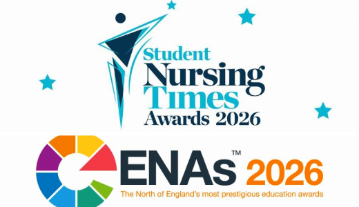 Logos for the Student Nursing Times Awards 2026 and the ENAs 2026.