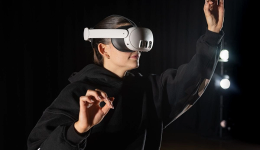 Person using a virtual reality headset and interacting with a digital environment.